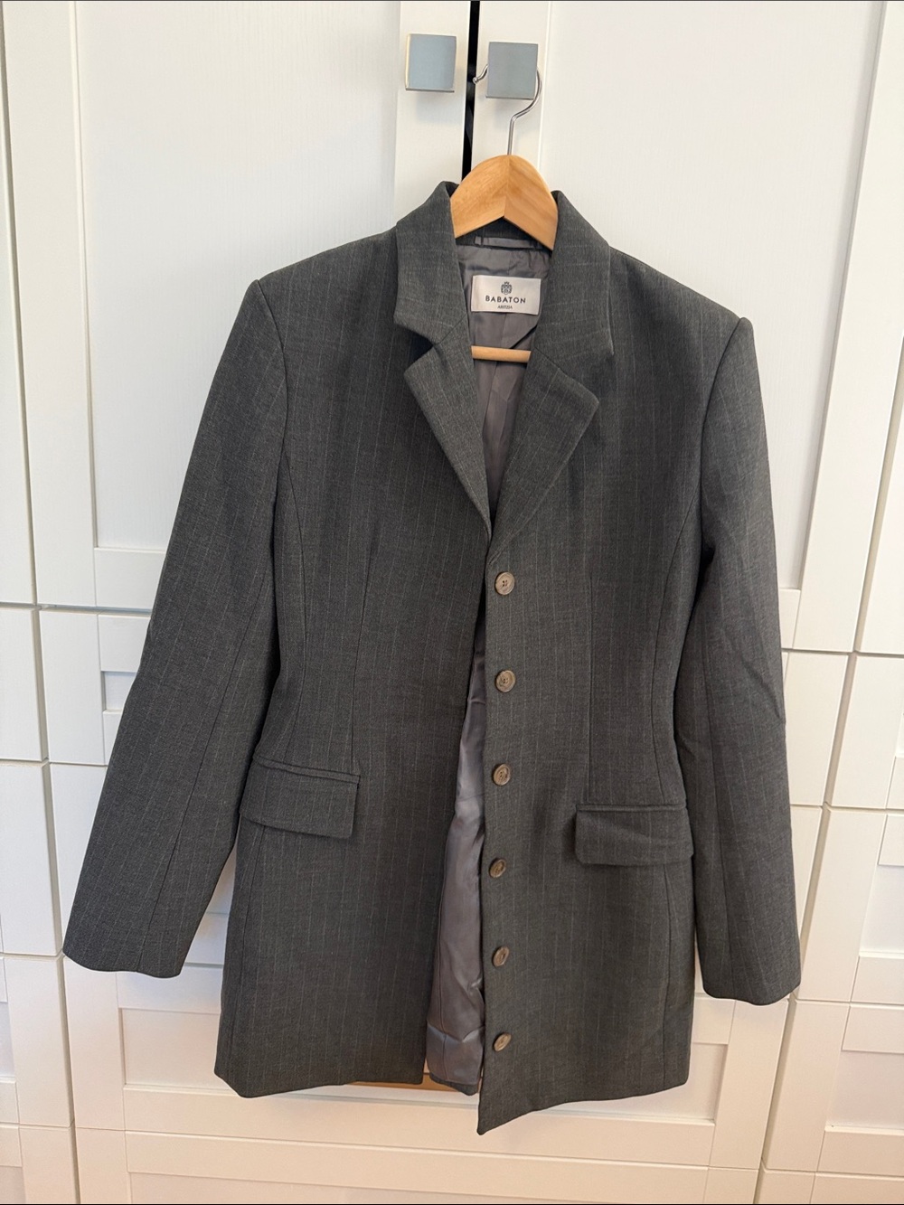 Babaton Charcoal Pinstripe Wool-Blend Blazer